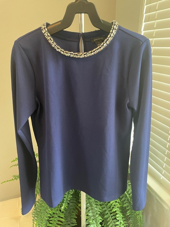 Ann Taylor Tops - Ann Taylor Navy Long-Sleeve Jewel Neck Top